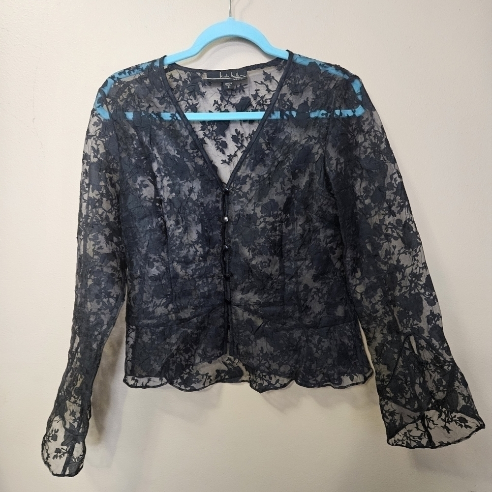 Nicole Miller Collection Women's Size S Sheer Cardigan Button Down Floral - Picture 1 of 3